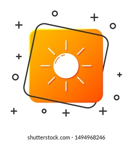 White Sun icon isolated on white background. Orange square button. Vector Illustration