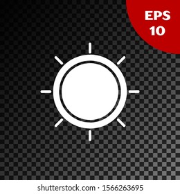 White Sun icon isolated on transparent dark background.  Vector Illustration