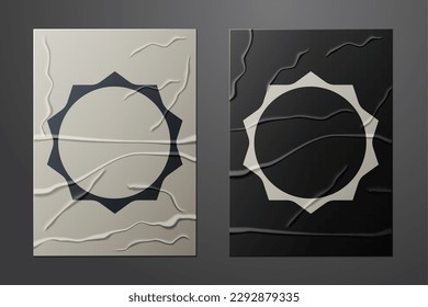 White Sun icon isolated on crumpled paper background. Paper art style. Vector