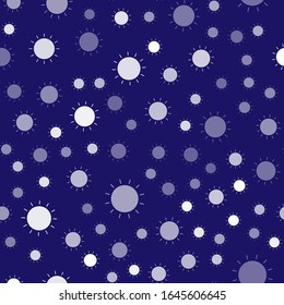 White Sun icon isolated seamless pattern on blue background. Summer symbol. Good sunny day.  Vector Illustration
