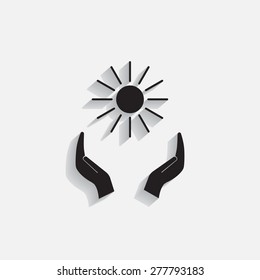 white sun icon on gray background