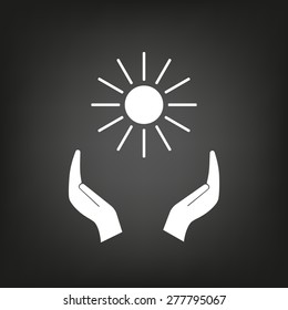 white sun icon on gray background