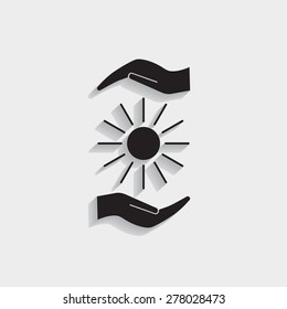 white sun icon on gray background