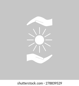 white sun icon on gray background