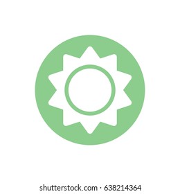 White sun icon vector. Green circle. Green button