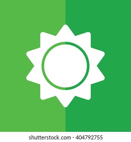 White sun icon vector illustration. Green background
