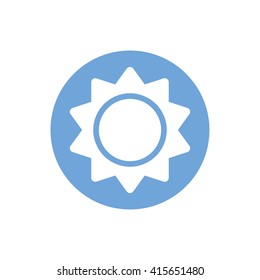 White sun icon vector illustration. Blue circle. Blue button