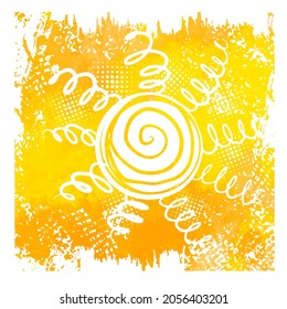 Sol blanco sobre fondo amarillo. Hola verano. Ilustración del vector