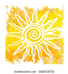 White sun on a yellow background. Hello summer. Vector illustration
