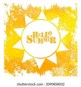 White sun on a yellow background. Hello summer. Vector illustration