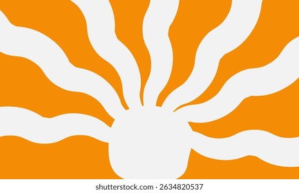White sun with orange rays background as it goes out in waves in matisse style Vector flat illustration
