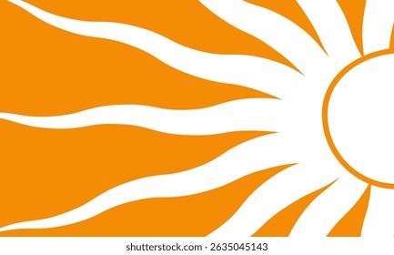 white sun with orange rays background at sunrise wavy in matisse style flat vector illustration