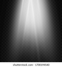 White sun rays and glow light effect on transparent background. Vector illustration.
