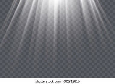 White Sun Rays And Glow Light Effect On Transparent Background. Vector Illustration.