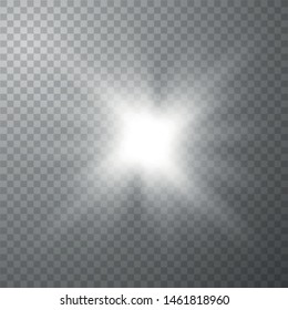 White sun with rays and glow on transparent like background. Contains clipping mask. glow light. Vector illustration eps 10.