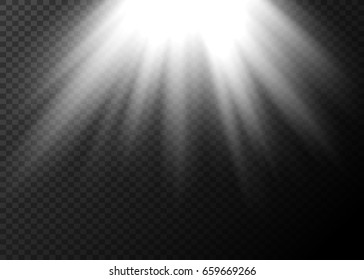 White sun rays. Sunshine, sunbeam. Falling rays of light.
