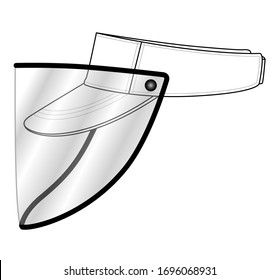 White Sun Visor Cap With Plastic Transparent Face Shield Vector For Template.