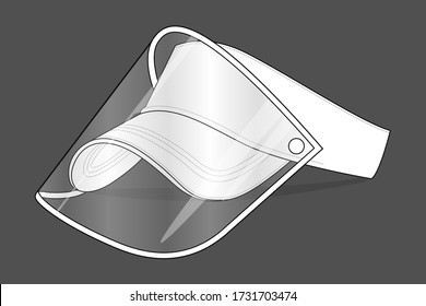 White Sun Visor Cap Vector With Plastic Transparent Face Shield For Template.