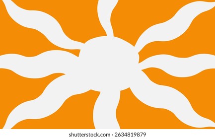 White sun with wavy orange rays background in matisse style Vector flat illustration