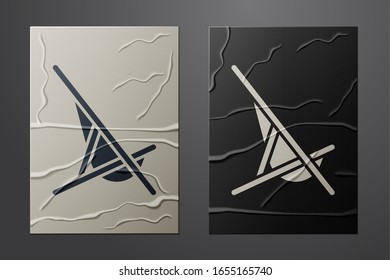 White Sunbed icon isolated on crumpled paper background. Paper art style. Vector Illustration