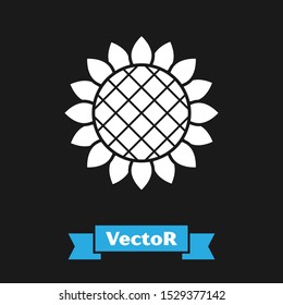 White Sunflower icon isolated on black background.  Vector Illustration