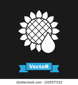 White Sunflower icon isolated on black background.  Vector Illustration