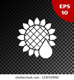 White Sunflower icon isolated on transparent dark background.  Vector Illustration