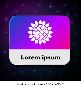 White Sunflower icon isolated on black background. Rectangle color button. Vector Illustration