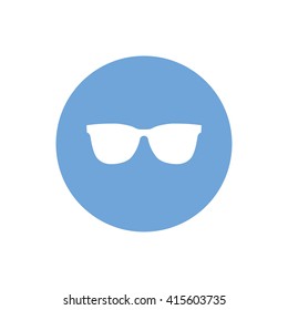 White sunglasses icon vector illustration. Blue circle. Blue button