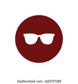White sunglasses icon vector illustration. Red circle. Red button
