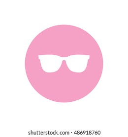 White sunglasses icon vector illustration. Pink button. Pink circle