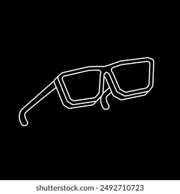 White Sunglasses line icon isolated, summer and accessory, eyeglasses vector icon, vector graphics. White Summer retro sunglasses line icon, logo and symbol isolated on black background