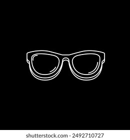 White Sunglasses line icon isolated, summer and accessory, eyeglasses vector icon, vector graphics. White Summer retro sunglasses line icon, logo and symbol isolated on black background