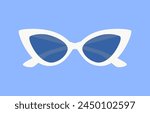 White sunglasses for women, isolated on blue.