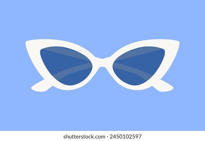 White sunglasses for women, isolated on blue.