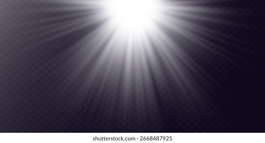 White sunlight rays on transparent background