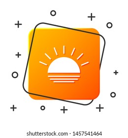 White Sunset icon isolated on white background. Orange square button. Vector Illustration