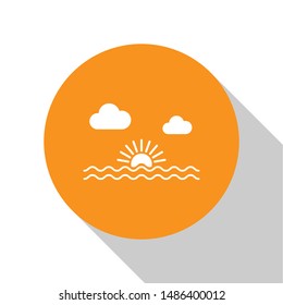 White Sunset icon isolated on white background. Orange circle button. Vector Illustration