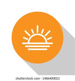 White Sunset icon isolated on white background. Orange circle button. Vector Illustration