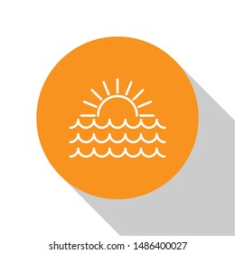 White Sunset icon isolated on white background. Orange circle button. Vector Illustration