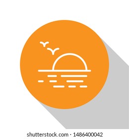 White Sunset icon isolated on white background. Orange circle button. Vector Illustration