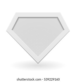 White superhero logo template. Halftone dots, shadows. Vector, isolated, eps 10.