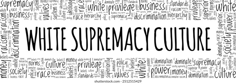 White Supremacy Culture word cloud conceptual design isolated on white background.