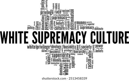 White Supremacy Culture word cloud conceptual design isolated on white background.