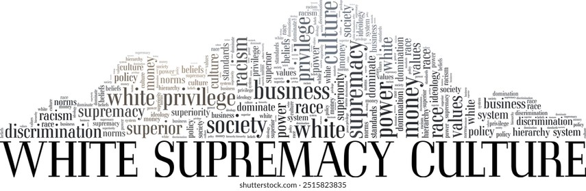 White Supremacy Culture word cloud conceptual design isolated on white background.