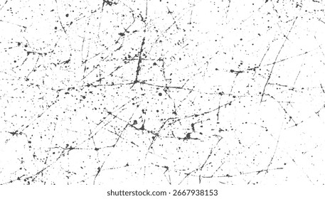 Una superficie blanca cubierta de salpicaduras de pintura negra al azar y líneas delgadas que crean un patrón abstracto texturizado.