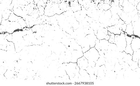 Una superficie blanca con una red de grietas oscuras y motas dispersas que crean una textura afligida.