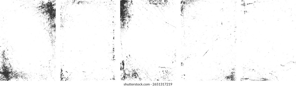Superfície branca com manchas pretas dispersas e arranhões lineares criando uma textura angustiada.
