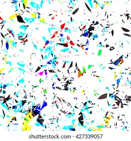 White surface with splashes of color particles. Abstract seamless background.