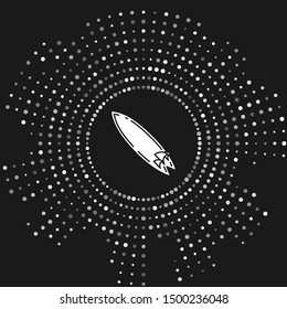 White Surfboard icon isolated on grey background. Surfing board. Extreme sport. Sport equipment. Abstract circle random dots. Vector Illustration
